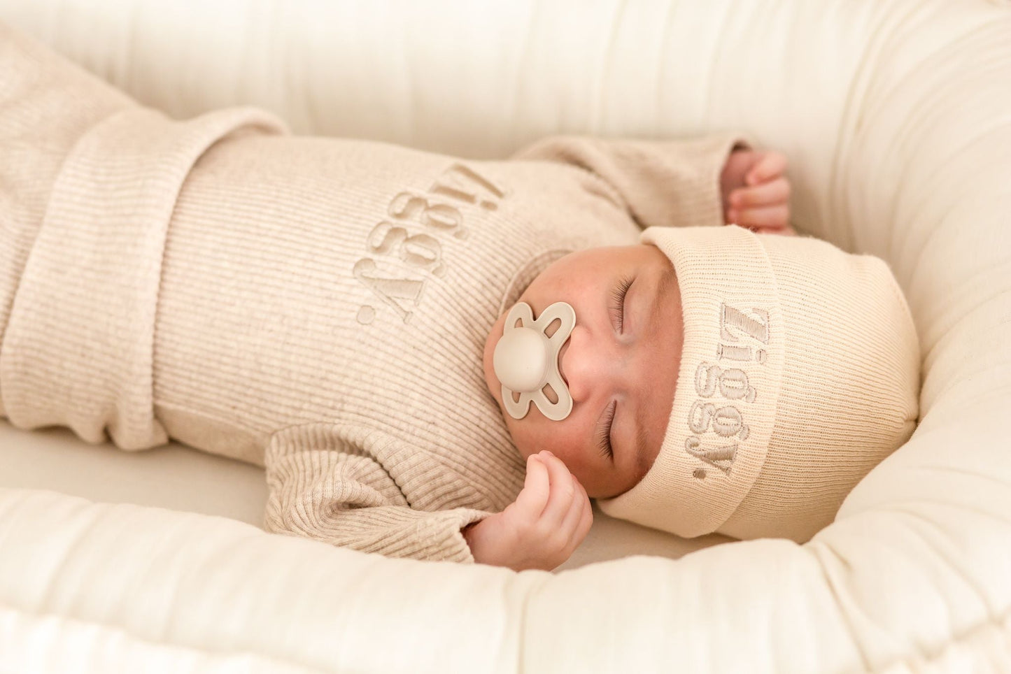 Name Baby Ribbed Beanie - embroidered
