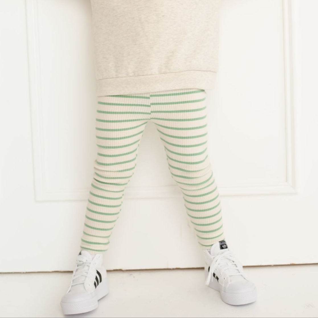 Green striped Ribbed Leggings