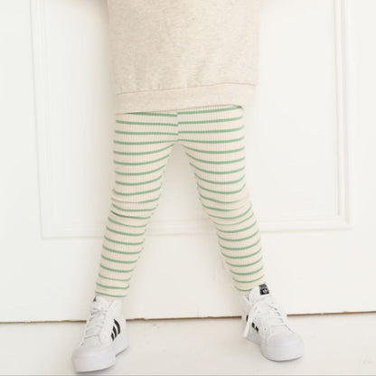 Green striped Ribbed Leggings