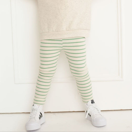 Green striped Ribbed Leggings