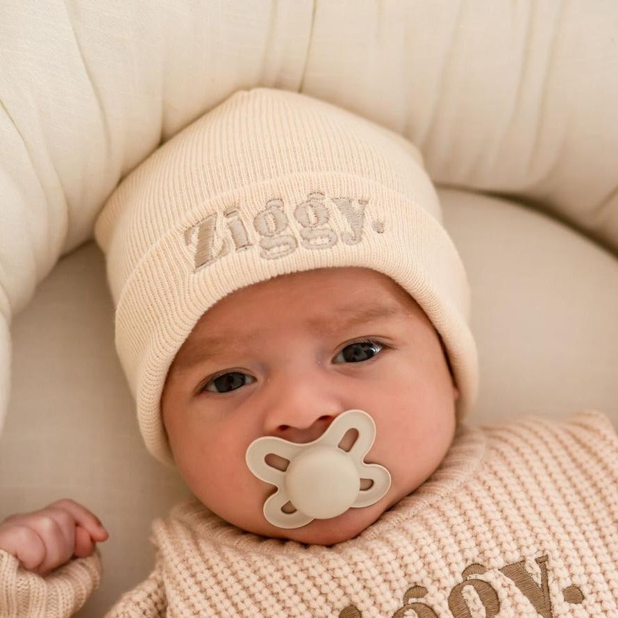 Name Baby Ribbed Beanie - embroidered