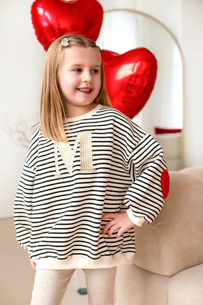 Fleece Stripe Heart Sweatshirt - Embroidered (Initial)