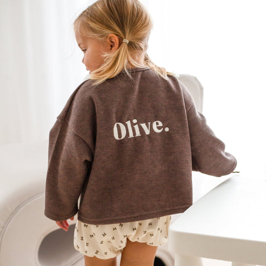 Brown Soft Name Cardigan - Embroidered