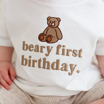 Beary First Birthday Tshirt - Embroidered Classic