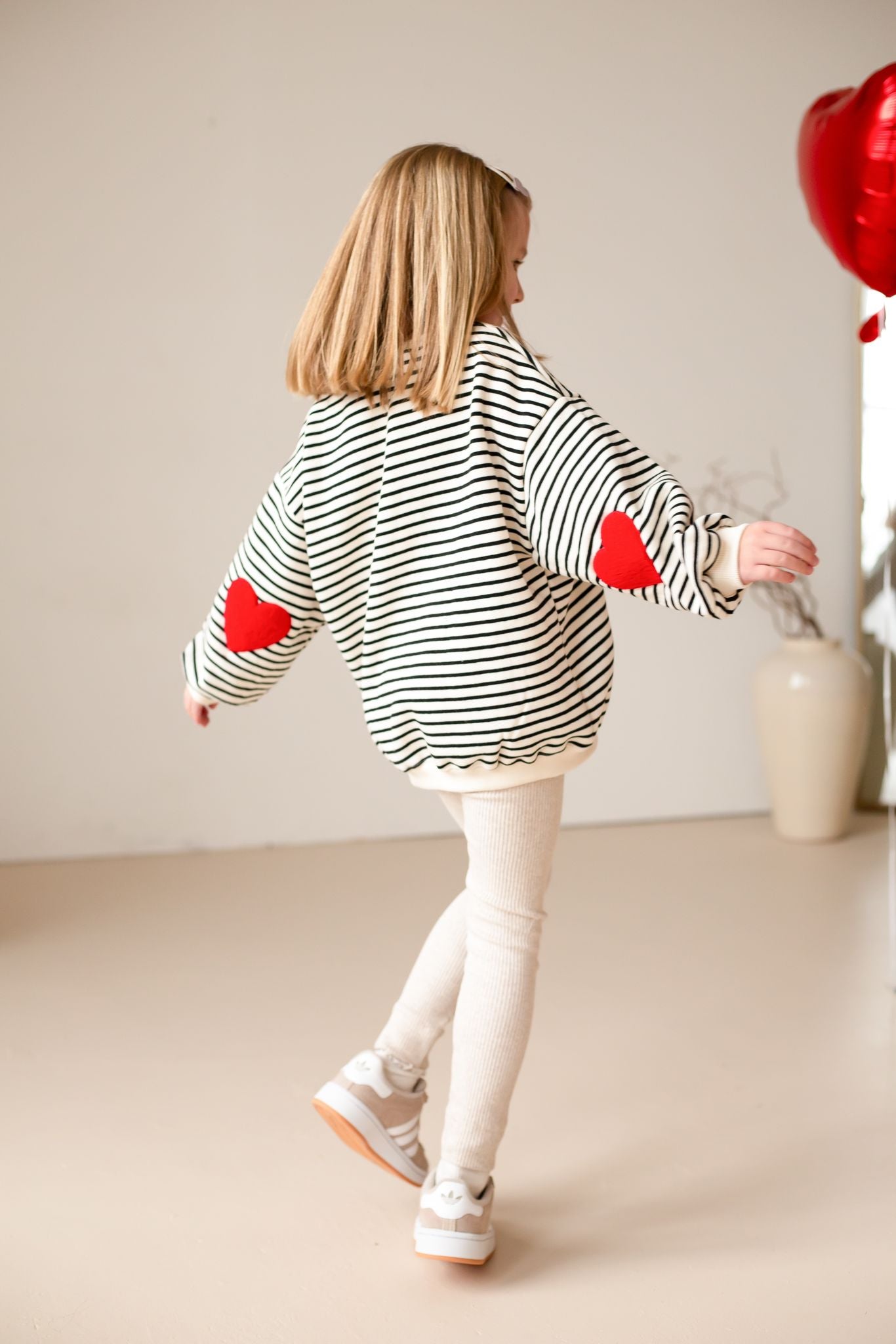 Fleece Stripe Heart Sweatshirt - Embroidered (Initial)