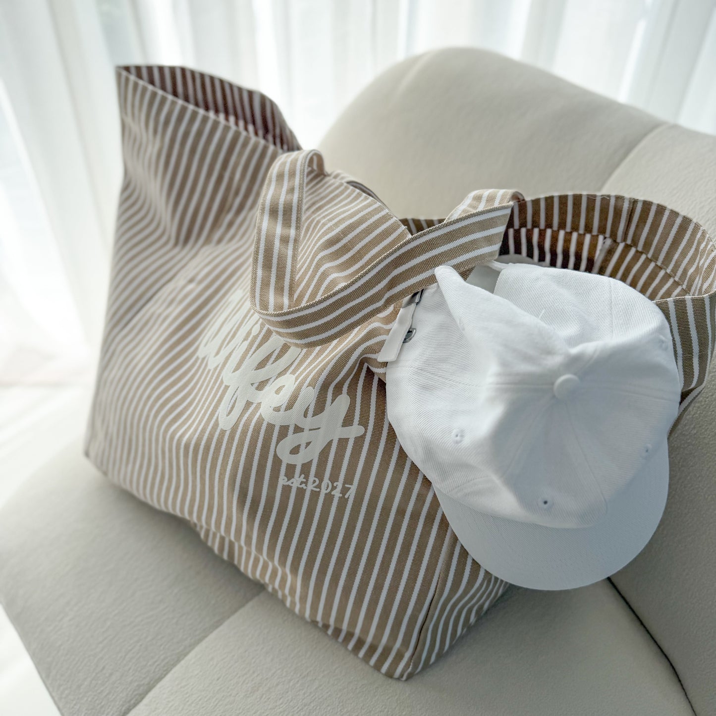 Beige Stripe Tote Wedding Show