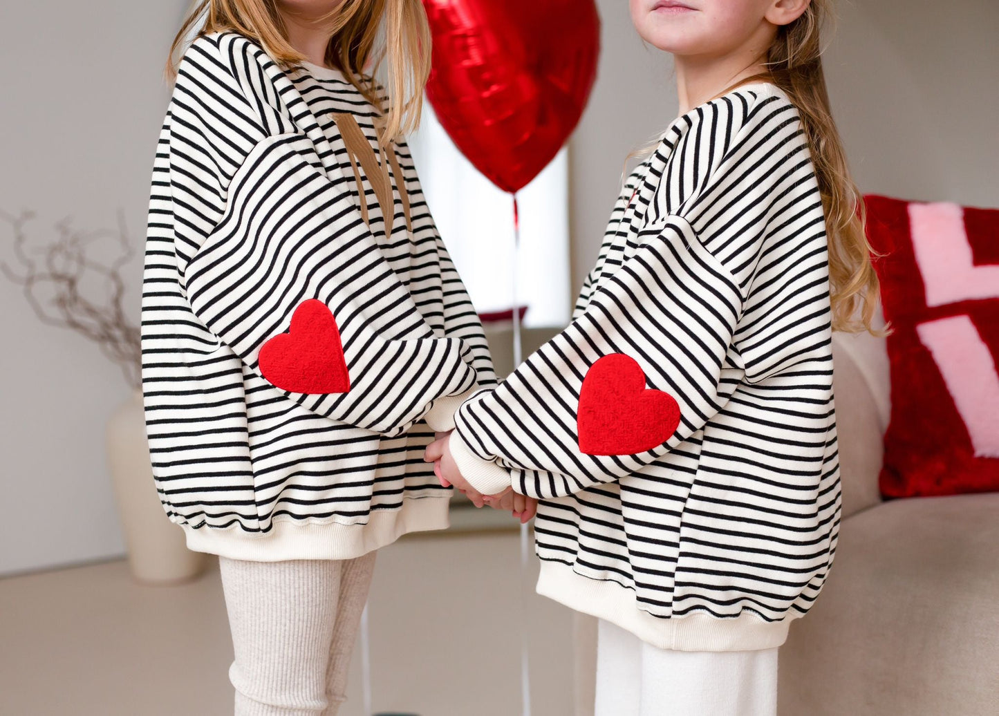 Fleece Stripe Heart Sweatshirt - Embroidered (name)