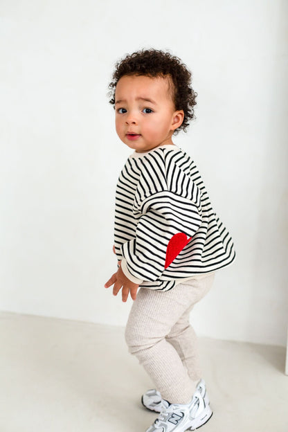 Fleece Stripe Heart Sweatshirt - Embroidered (Initial)