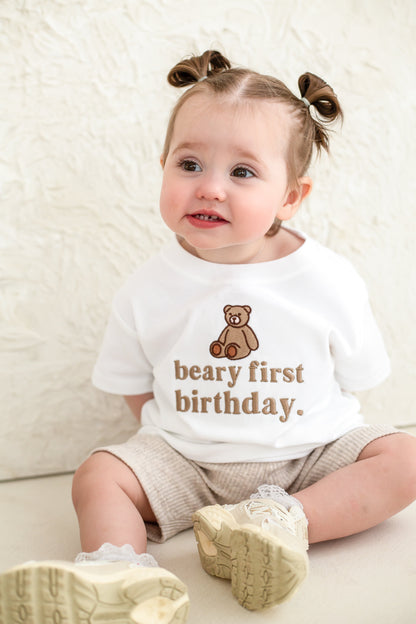Beary First Birthday Tshirt - Embroidered Classic