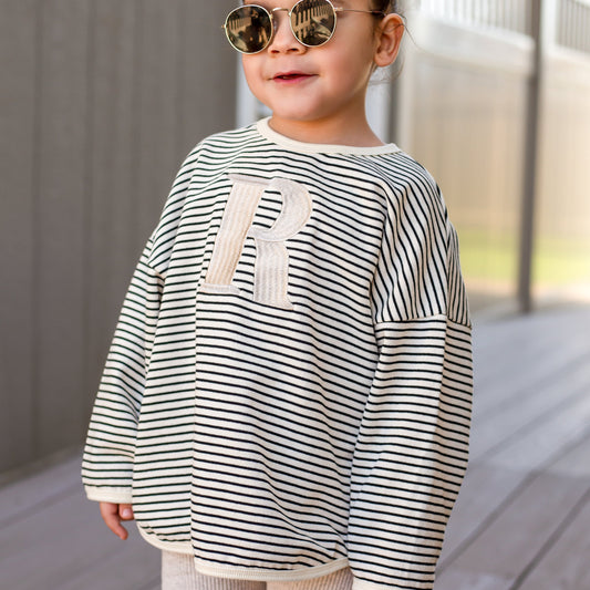 Oversized Black Stripe Sweatshirt - Embroidered